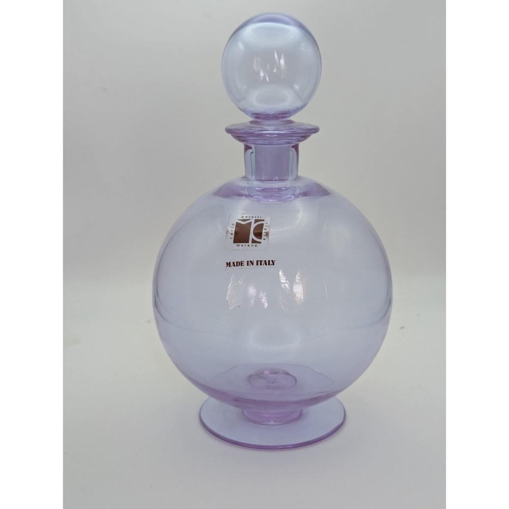 Carlo Moretti Murano Glass Decanter Purple Orb Stopper Made in Italy‎ Vintage